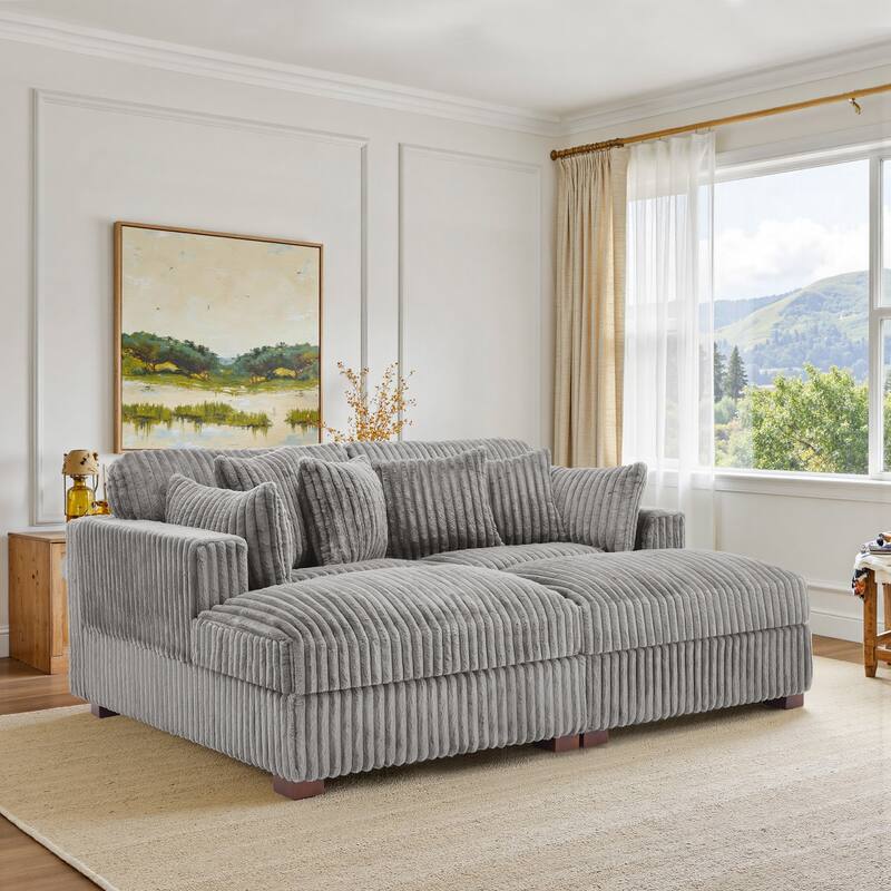 Modern Modular Flannel Fabric Upholstered Sectional Sofa with Square Arm