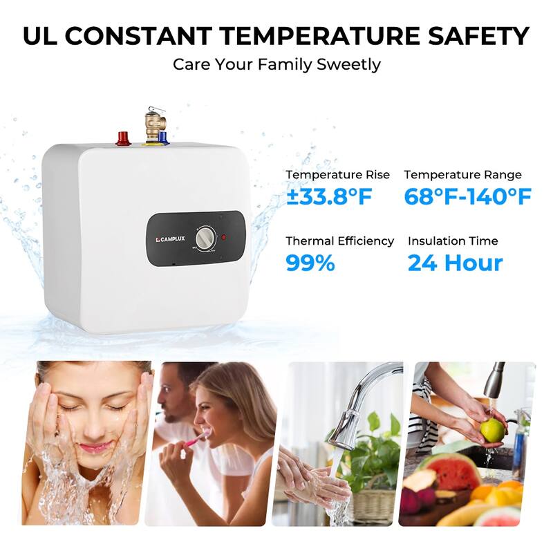 CAMPLUX 6.5 Gallons 1.44kW Mini Tank Electric Water Heater with Cord Plug, White