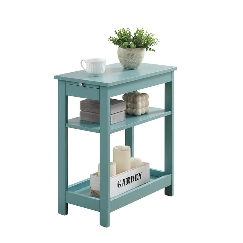 Slim Wood Side End Table with Storage Shelves & Pull-Out Tray, Nightstand for Bedroom, Living Room - 20"L x 11"W x 24"H