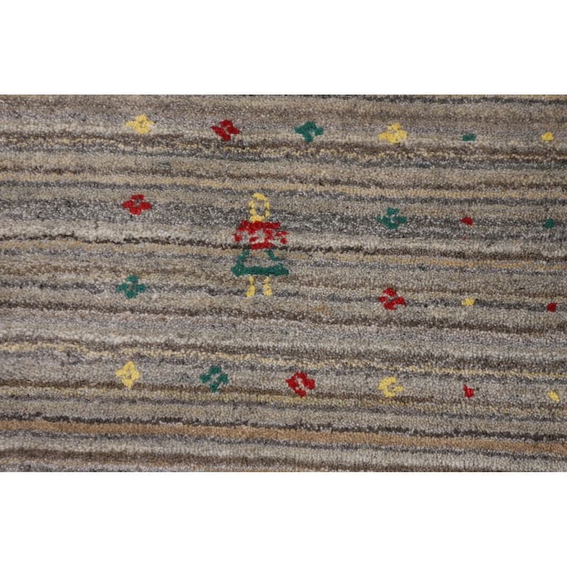 Striped Tribal Gabbeh Area Rug Hand-Knotted Multi-Color Wool Carpet - 6'1"x 7'11"