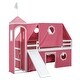 preview thumbnail 12 of 31, Castle Frame Bed Wood Loft Bed Loft Bed Convertible To Mini Playground with Pink Tent and Tower, Child Bed Tent