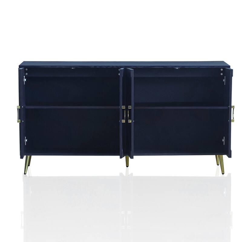59.84" Navy Blue Lacquered 4 Door Wooden Cabinet - 59.84 inches L x 15.74 inches W x 31 inches H