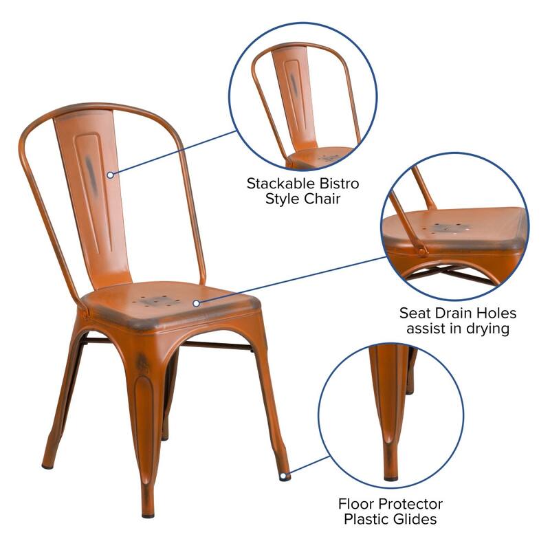 Distressed Metal Indoor/ Outdoor Stackable Chair