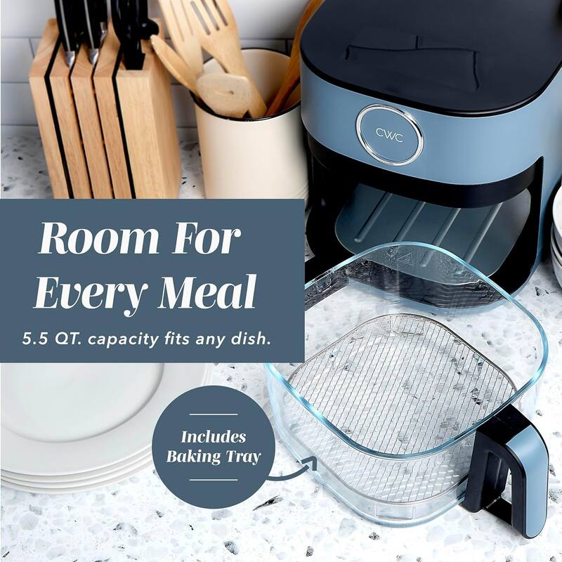 COOK WITH COLOR 1200W Air Fryer: Glass Basket, Dishwasher Safe, 60min Timer, 6 Presets, Temp Control 175F-400F, 4 - 5.5 QT