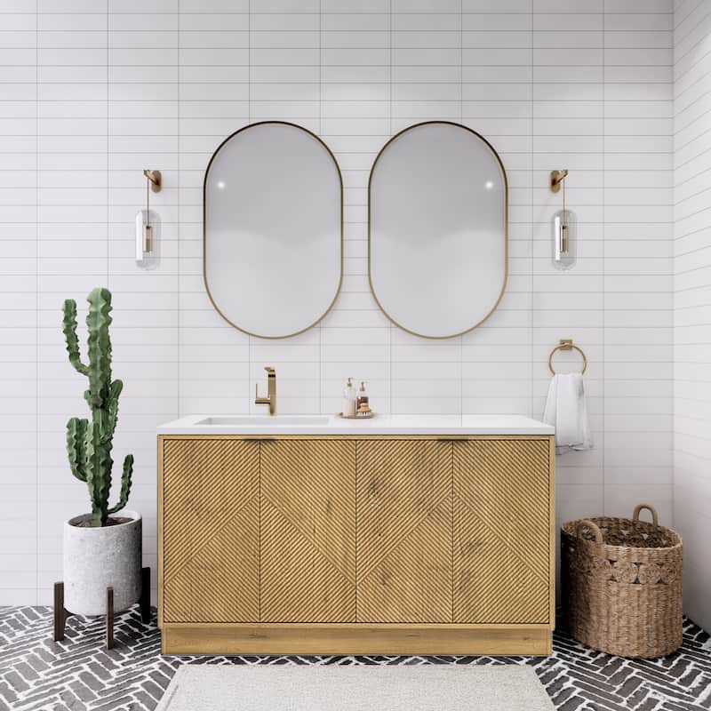 Milano 60" Freestanding Bathroom Vanity with Left White Sink