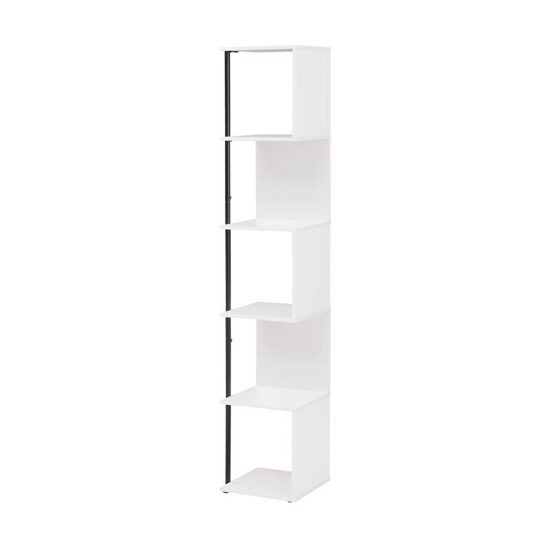 Furniture of America Linnea Modern 5 Tier Accent Corner Bookcase, Freestanding Display Bookshelf with Metal Post