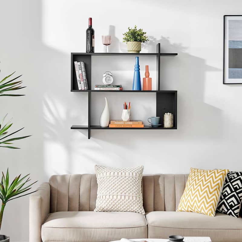 Danya B. Manasa Floating Geometric Kilter Two-Tier Wall Shelf - Black