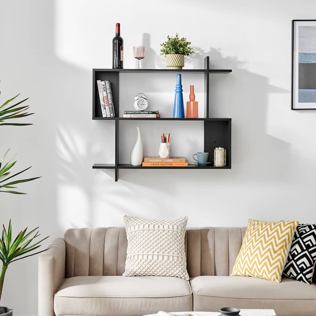 Danya B. Manasa Floating Geometric Kilter Two-Tier Wall Shelf