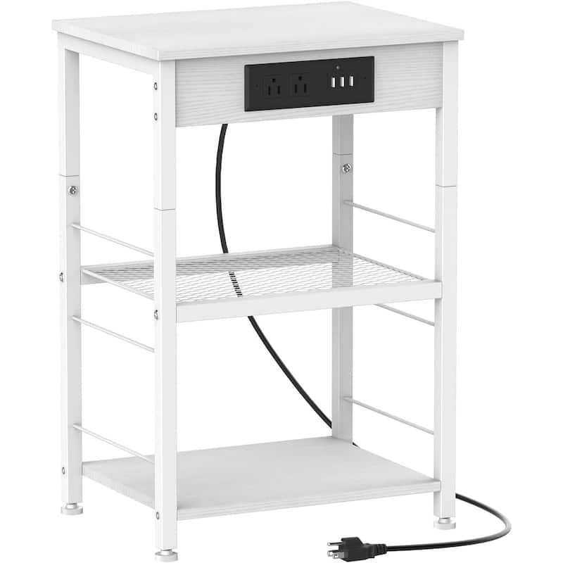 Nightstand with Charging Station - White