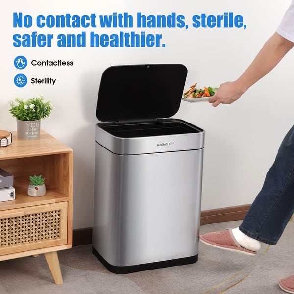 13 Gallon Stainless Steel Trash Can, with Lid, Vibration Automatic