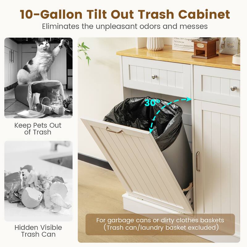 Gymax Double Tilt Out Trash Cabinet w/ Hutch Kitchen Pantry Storage