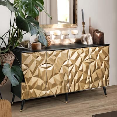 Golf Mid-century Modern 4-Door Accent Cabinet Mosaic Asymmetry Gold Bar Storage Sideboard Buffets TV Stand