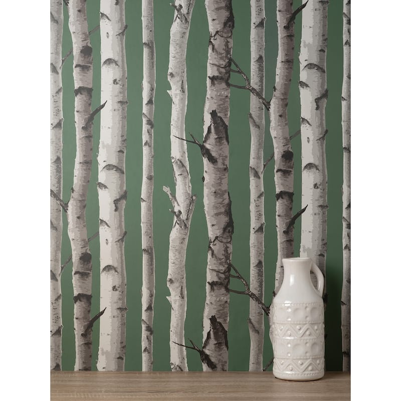 Fine Decor Chester Dark Green Birch Trees Wallpaper