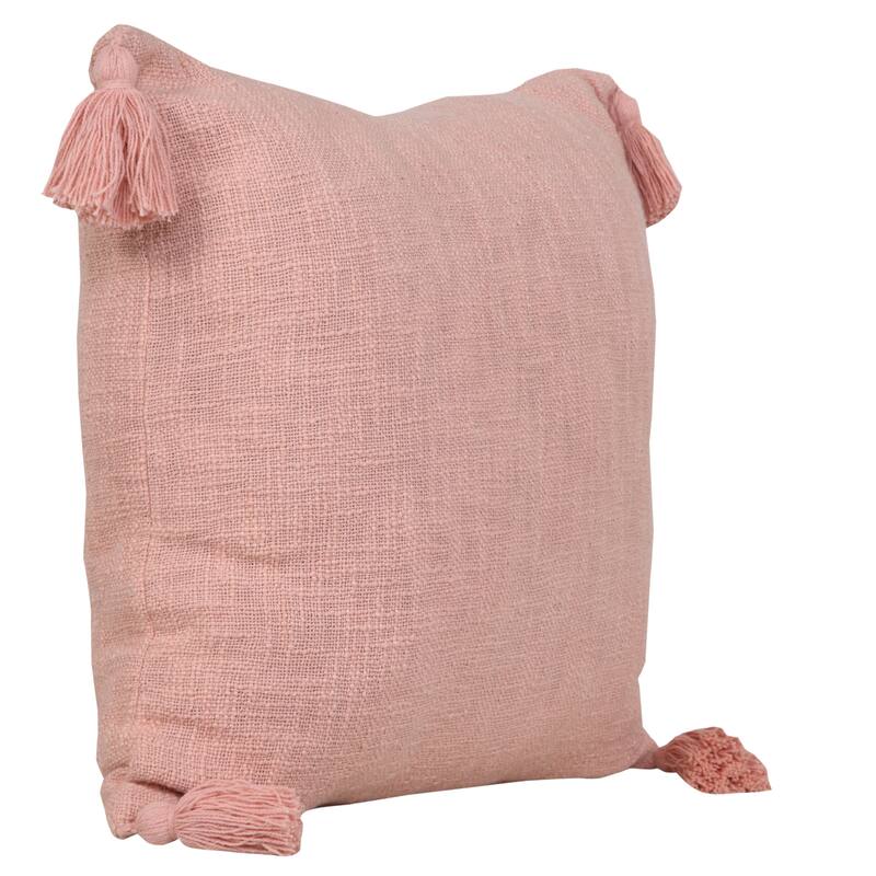 Handwoven Solid Square Throw Pillow Cover with Tassels - 20" - Coral Pink