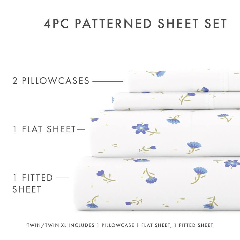 Becky Cameron Soft Floral Pattern 4-piece Deep Pocket Bed Sheet Set
