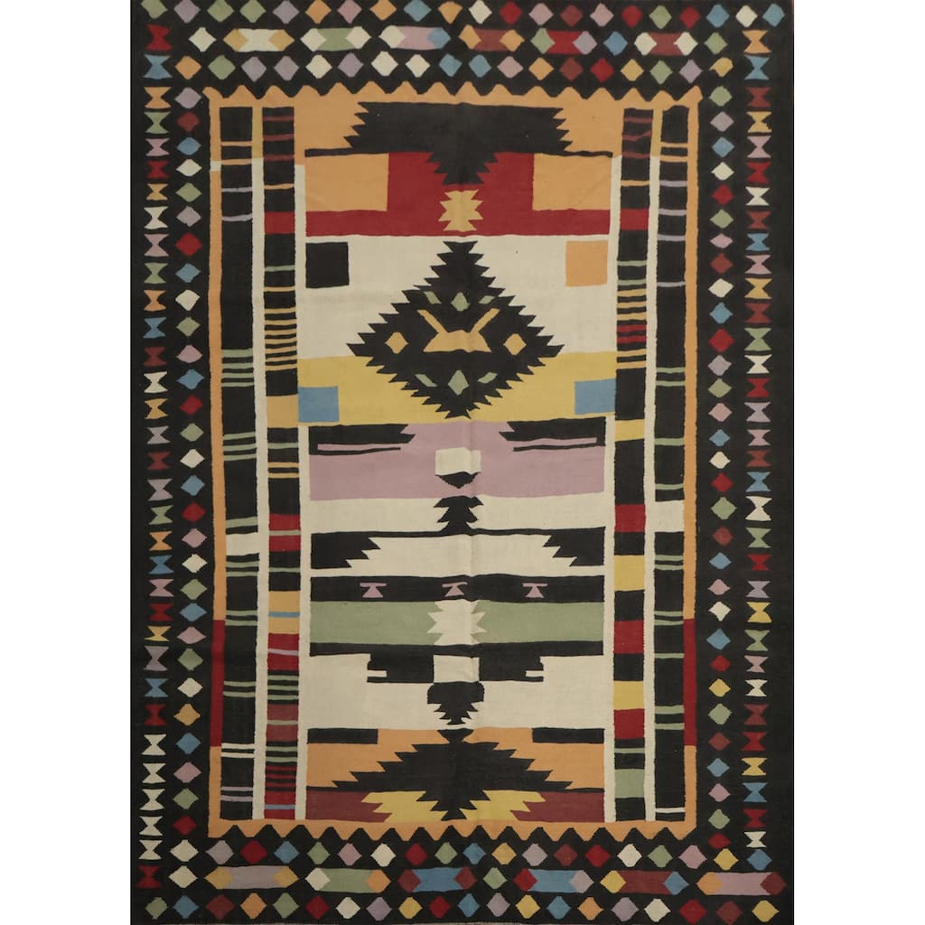 Hand Woven Oriental 100% Wool Carpet Southwestern Tribal Multi-Colored Kilim Area Rug - 10' 4'' X 8' 2''