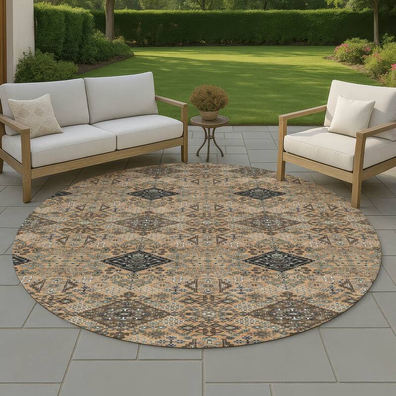 Machine Washable Indoor/ Outdoor Global Flory Chantille Rug - Copper - 8' x 8'