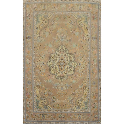 Hand Knotted Oriental 100% Wool Carpet Traditional Floral Brown Tabriz Area Rug - 9' 8'' X 6' 10''