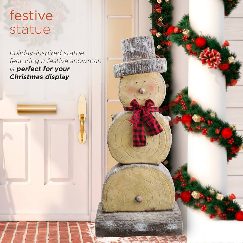 Alpine Corporation 46"H Indoor/Outdoor Christmas Snowman Statue Holiday Decoration with Wood Texture - Brown
