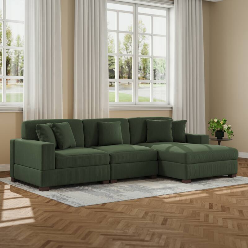 Upholstered Oversized Modular Sectional Sofa Set Corduroy Sleeper Sofa With Chaise