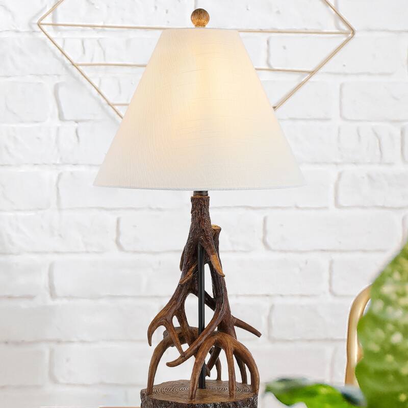 Elizabeth 26" Farmhouse Rustic Iron LED Table Lamp, Brown/White by JONATHAN Y