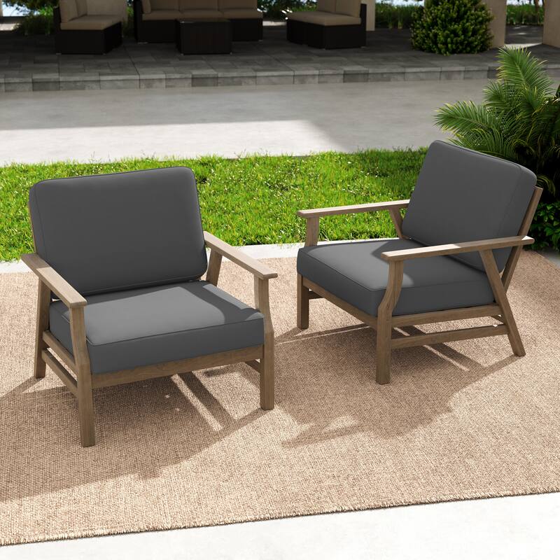Outdoor Club Chair Patio Wood Arm Chair with Cushion Set of 2