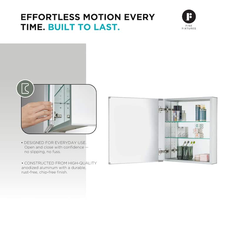 Bathroom Medicine Cabinet, Aluminum, Recessed/Surface Mount, Right/Left Hinged, Mirrored Interior