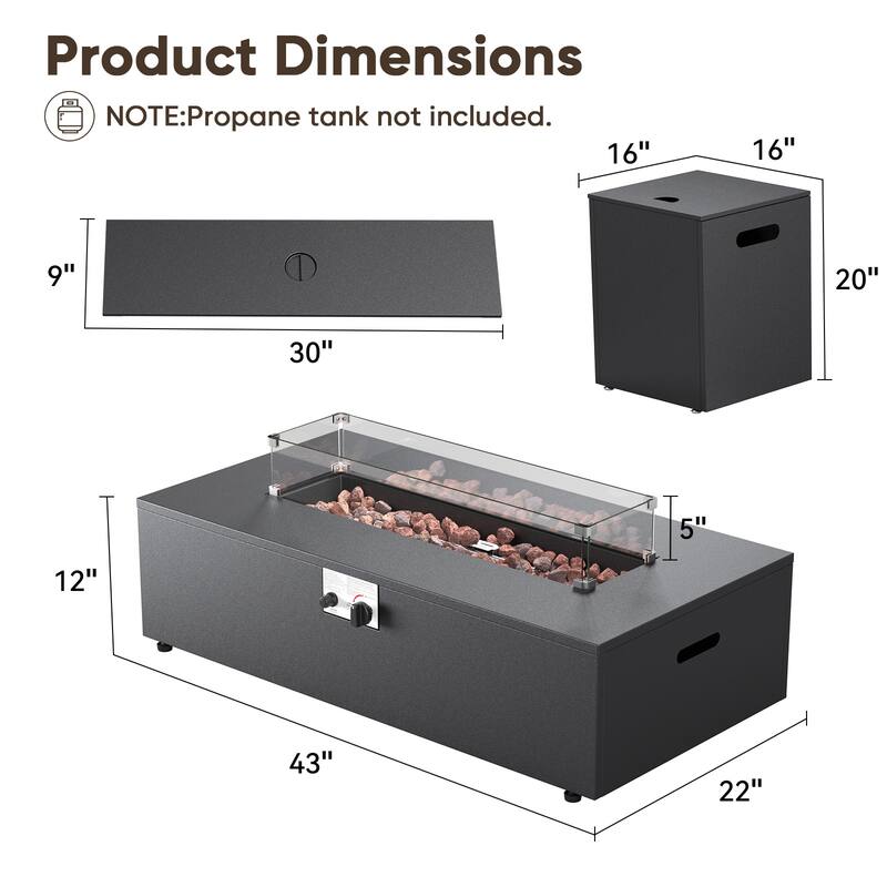 Pocassy Outdoor 43-In Propane Fire Pit Table Set with Tank Holder