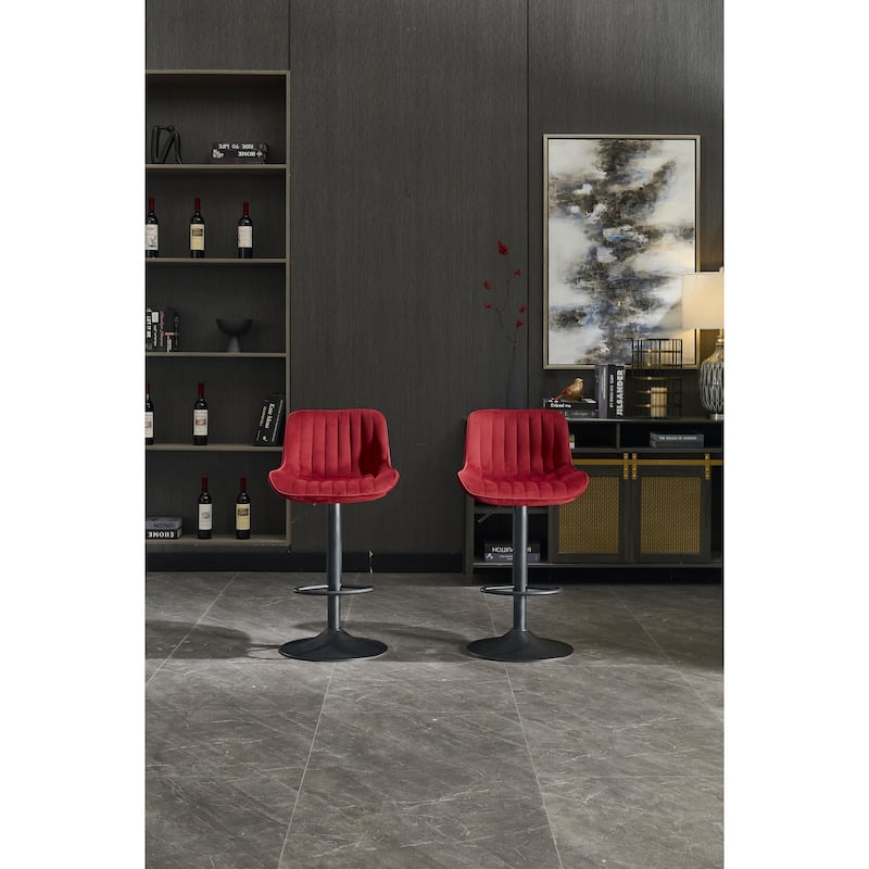 Chrome Footrest and Base Swivel Height Adjustable Mechanical Lifting Velvet + Blackening Leg Simple Bar Stool,Set of 2