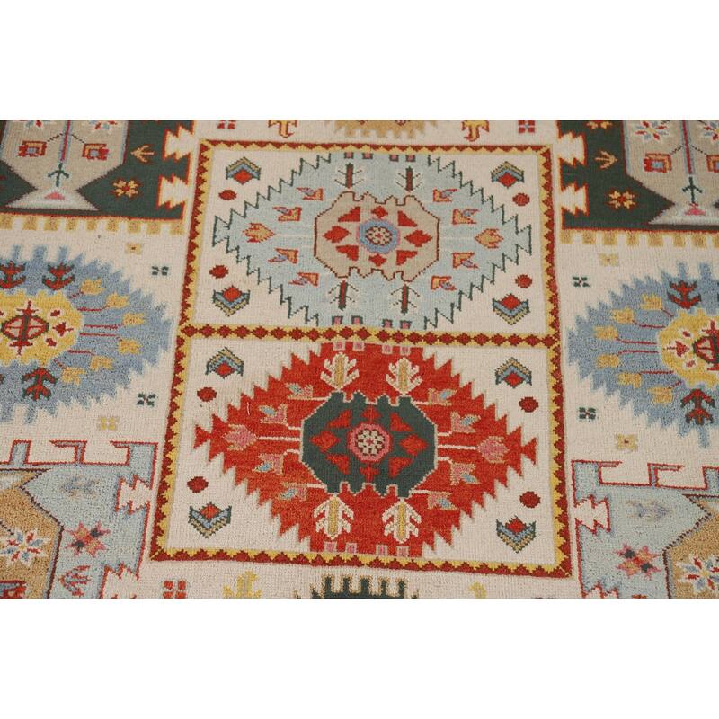 Geometric Heriz Serapi Indian Area Rug Hand-Knotted Wool Carpet - 8'11" x 12'0"