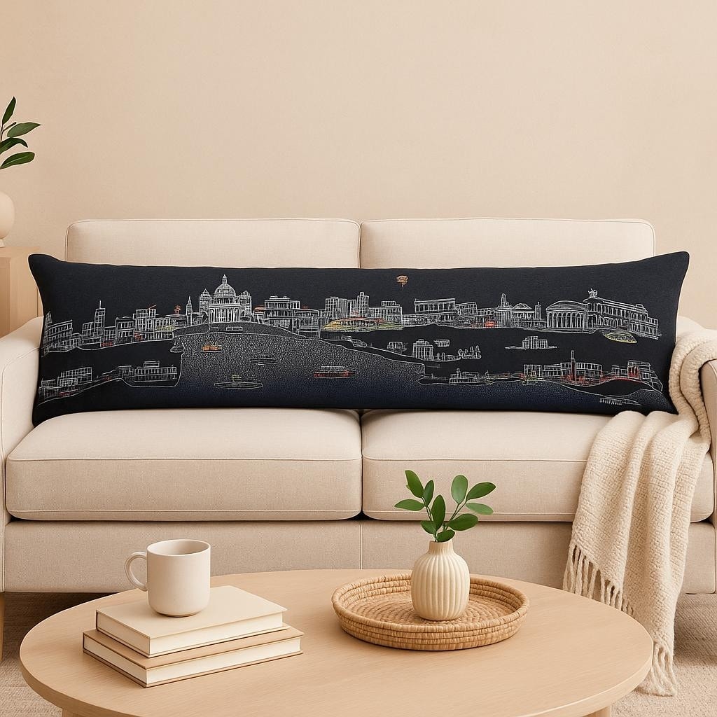 HomeRoots 14" X 46" Dark Gray And White Rome Nighttime Skyline Lumbar Decorative Pillow