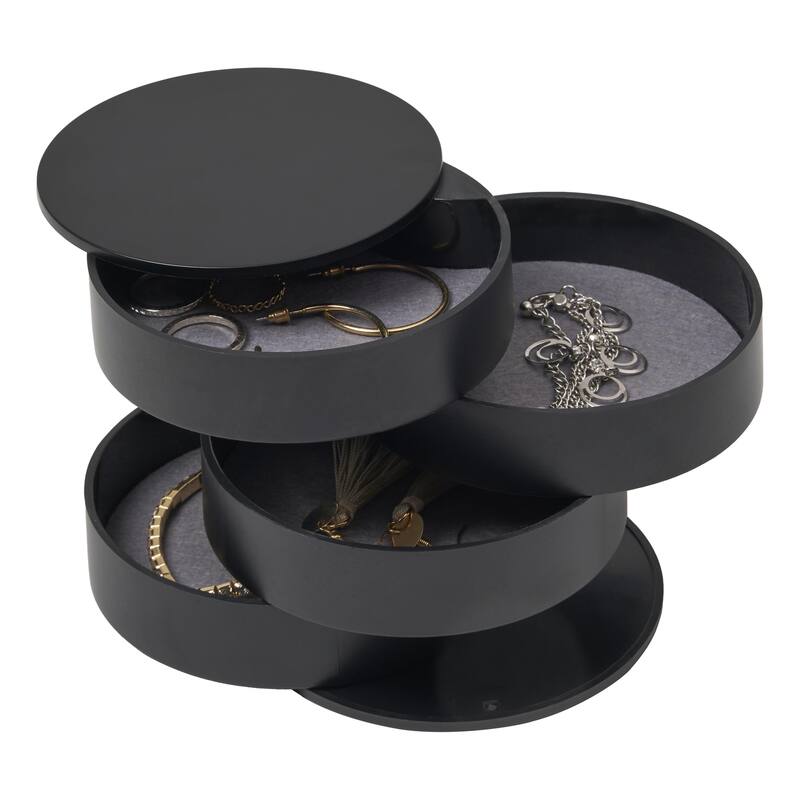 Yamazaki Home Stacked Jewelry Organizer - Two Styles, ABS Plastic, Open - L 3.94 x W 3.94 x H 3.94 inches - Black