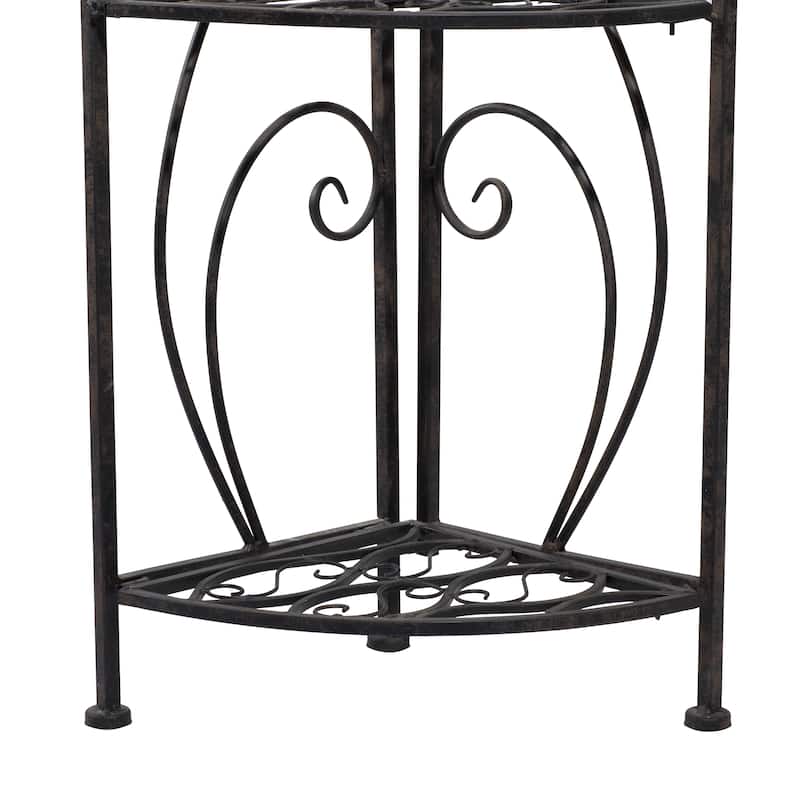 Black Metal Indoor Outdoor Arched Tall Folding Corner 4 Shelf Scroll Bakers Rack