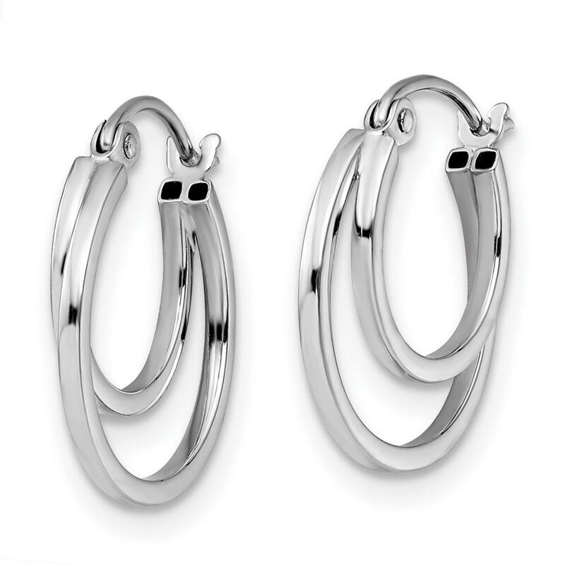 Curata 14k White Gold Polished Hinged 18mm Double Hoop Earrings
