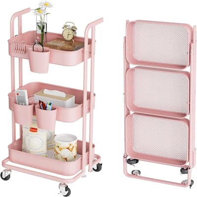 3 Tier Foldable Rolling Cart - 15"D x 17.2"W x 36.6"H