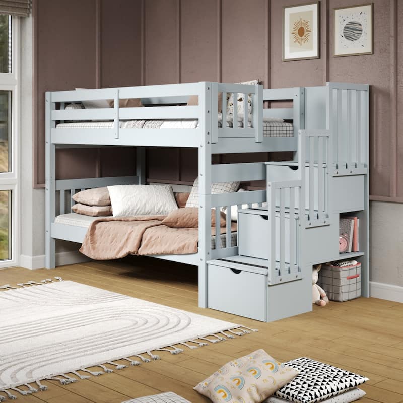 Taylor & Olive Trillium Twin over Twin Stairway Bunk Bed, 3 Steps