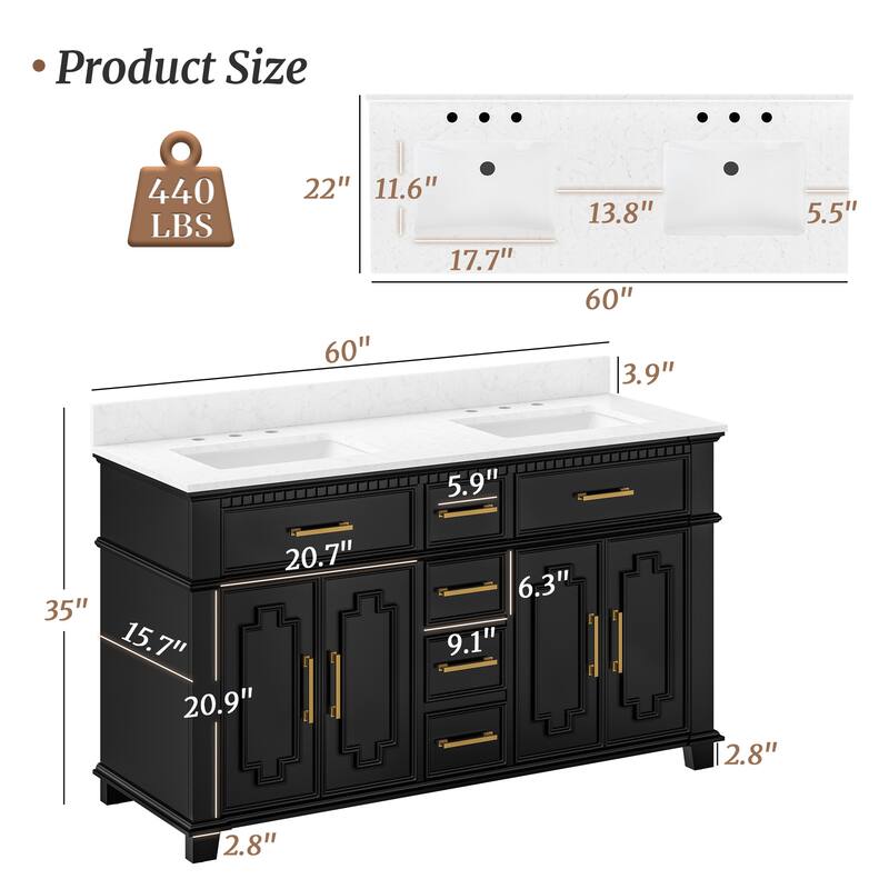36 Inch Bathroom Vanity with Sink, Soft-Close Sliding Drawers & Cabinet, Bathroom Vanity Cabinet Set in White