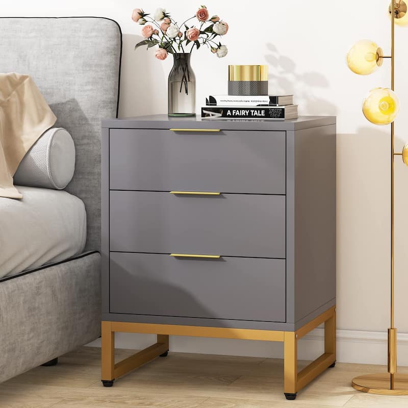 Modern Nightstand with 3 Drawers for Bedroom