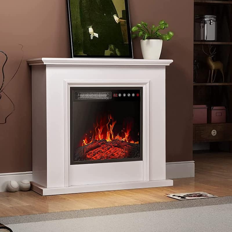 BOSSIN 43" Electric Fireplace with Mantel, 23 inch Electric Fireplace Insert,Freestanding TV Stand with Fireplace Wooden Firebox