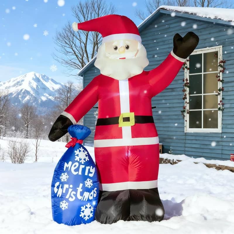 Anmytek 8FT Festive Christmas Inflatable Santa - Smiling Santa with Gift Bag