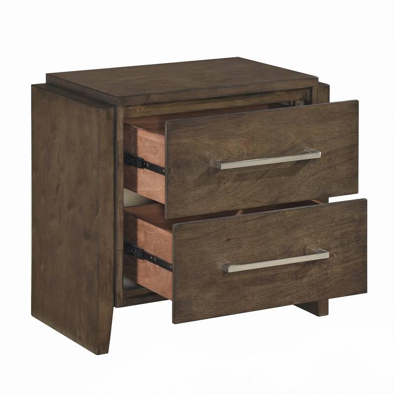 Transitional Dark Walnut Finish Two Drawers Nightstand 1pc