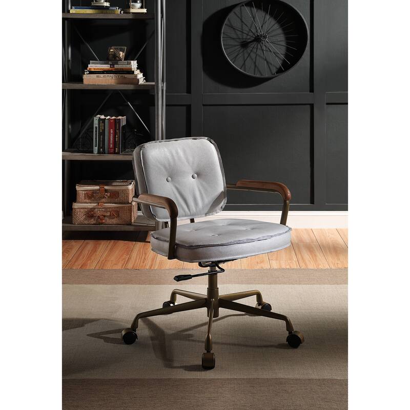 Vintage White Top Grain Leather Office Chair - Antique White+Gray