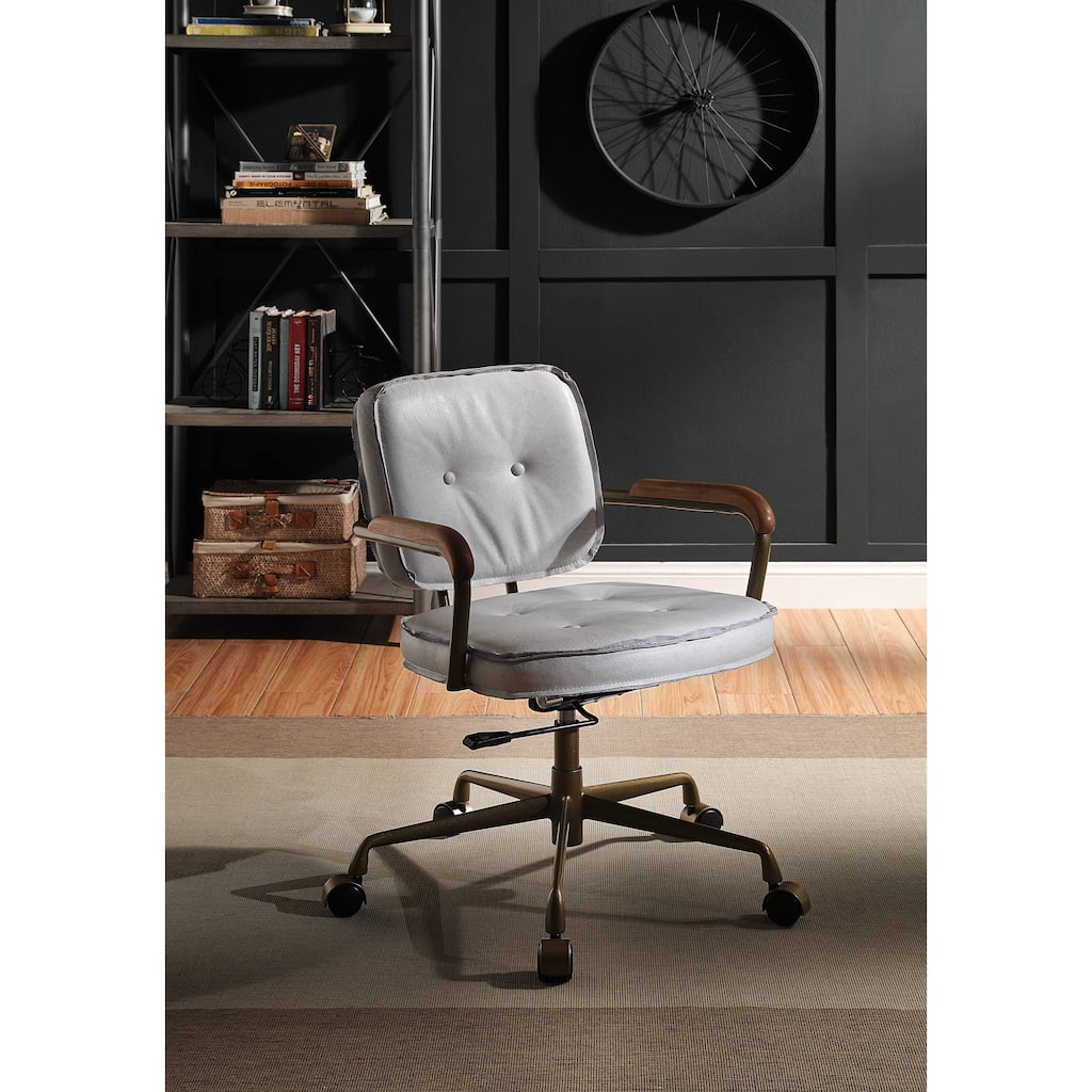 Vintage White Top Grain Leather Office Chair