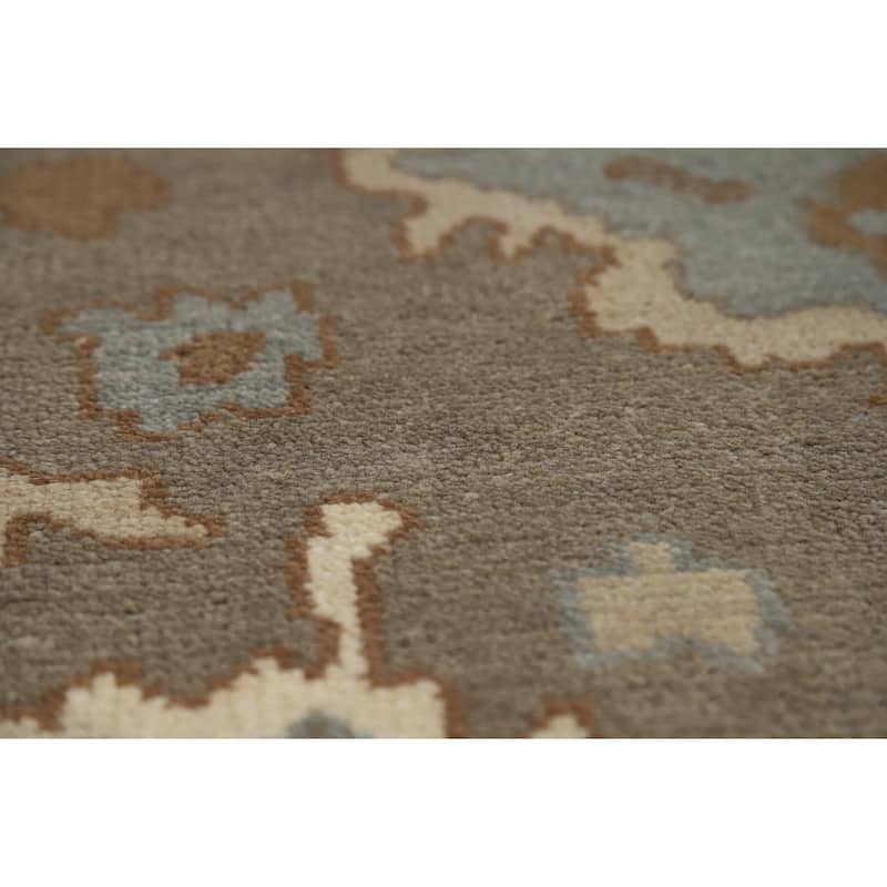 Gray Oushak Indian Area Rug Handmade Floral Transitional Wool Carpet - 7'11" x 10'1"