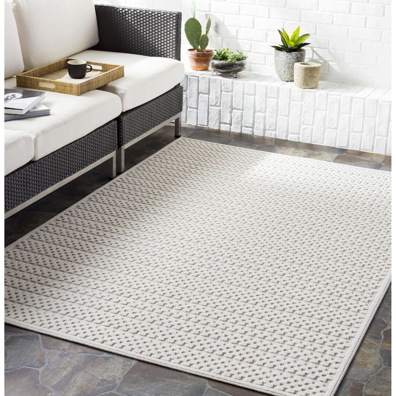 Livabliss Greenwich Minimalist Checkered Indoor / OutdoorArea Rug - 6'7" x 9' - Cream