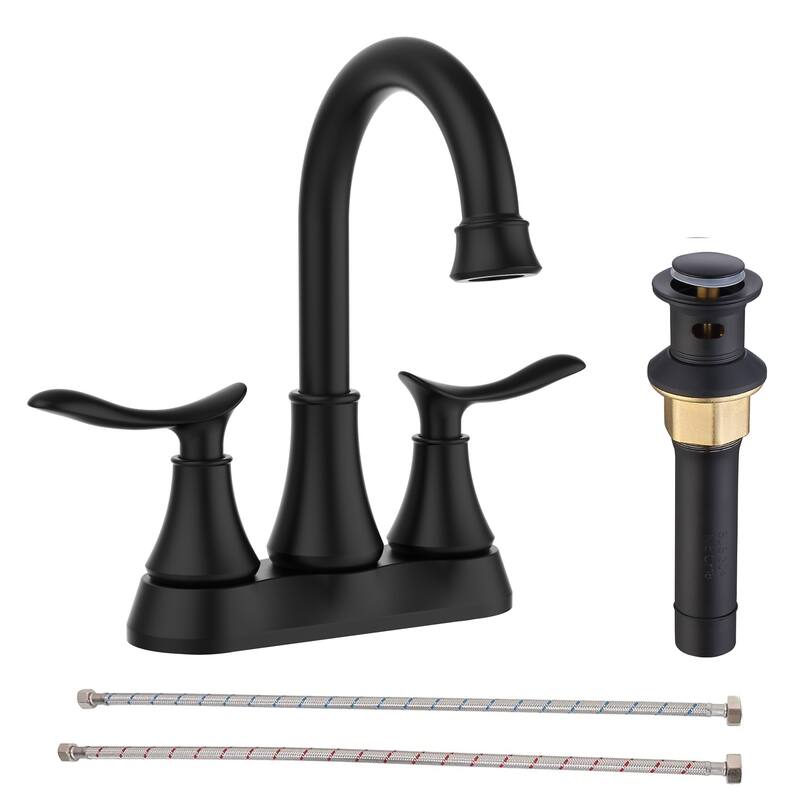 Bathroom Faucet with Popup Drain & Supply Hoses 2Handle 360 Degree