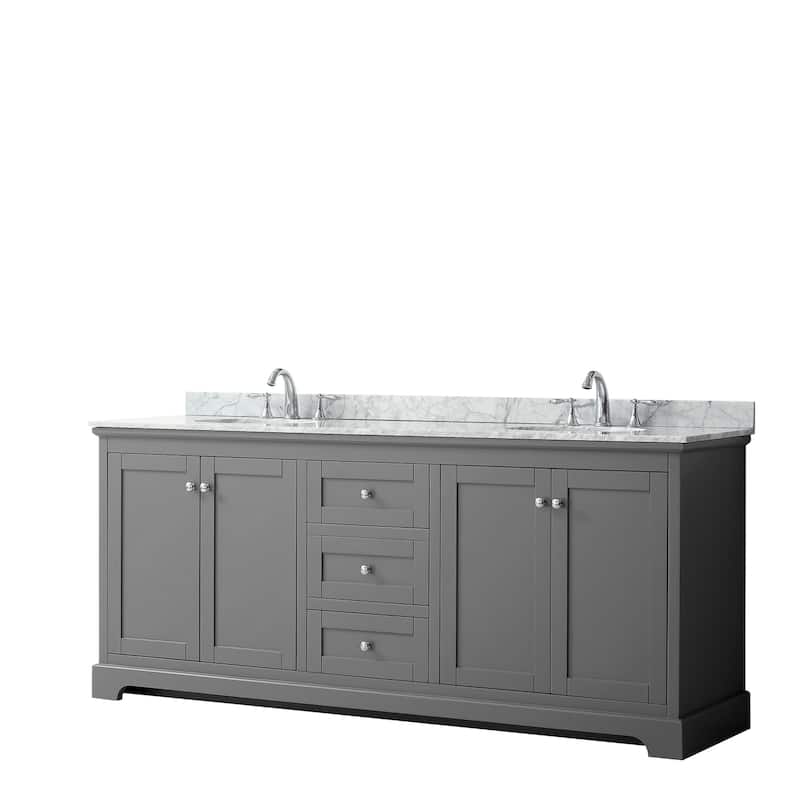 Avery 80-inch Double Vanity, Marble Top, Oval Sinks, No Mirror