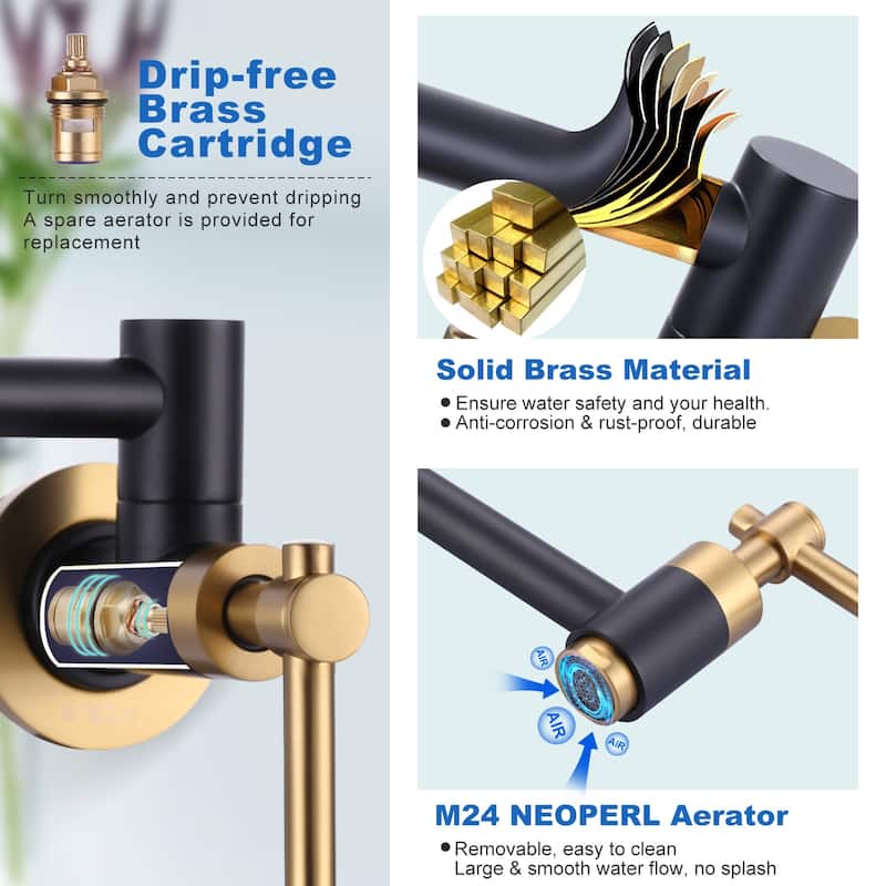 WOWOW Wall Mount Double Handle Pot Filler Faucet