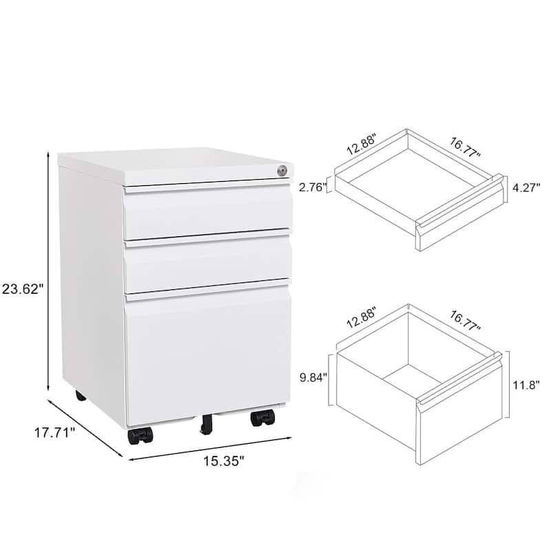 Anmytek Sleek White Mobile Locking File Cabinet with Rolling Casters & Printer Top