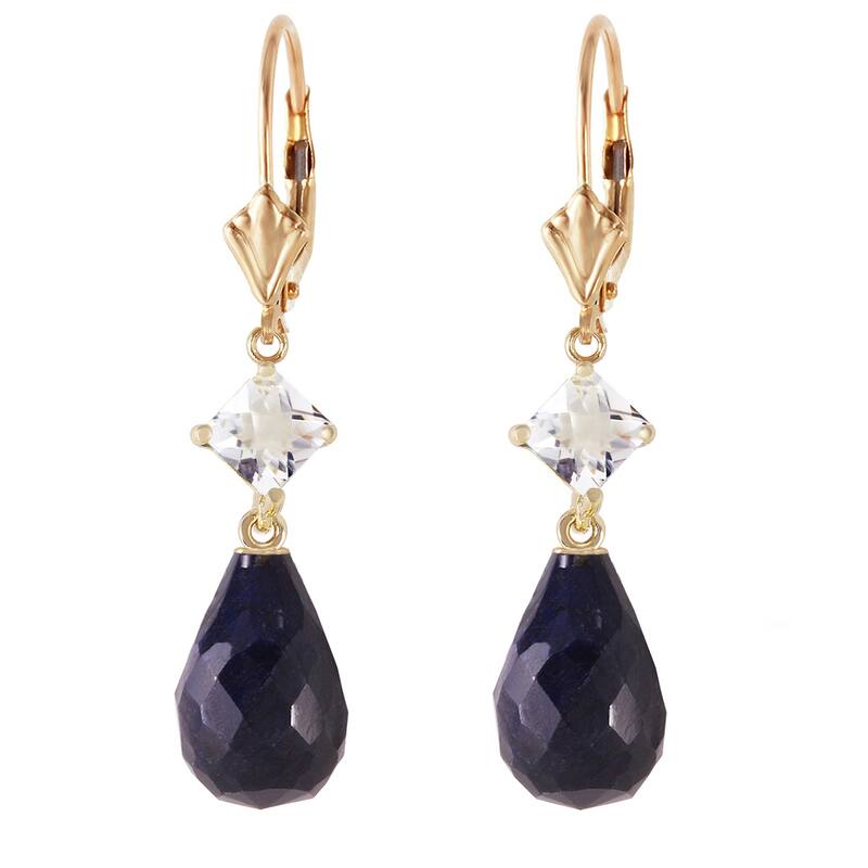 14K Solid Gold Leverback Gemstone Earrings w/ Rose Topaz & Sapphires